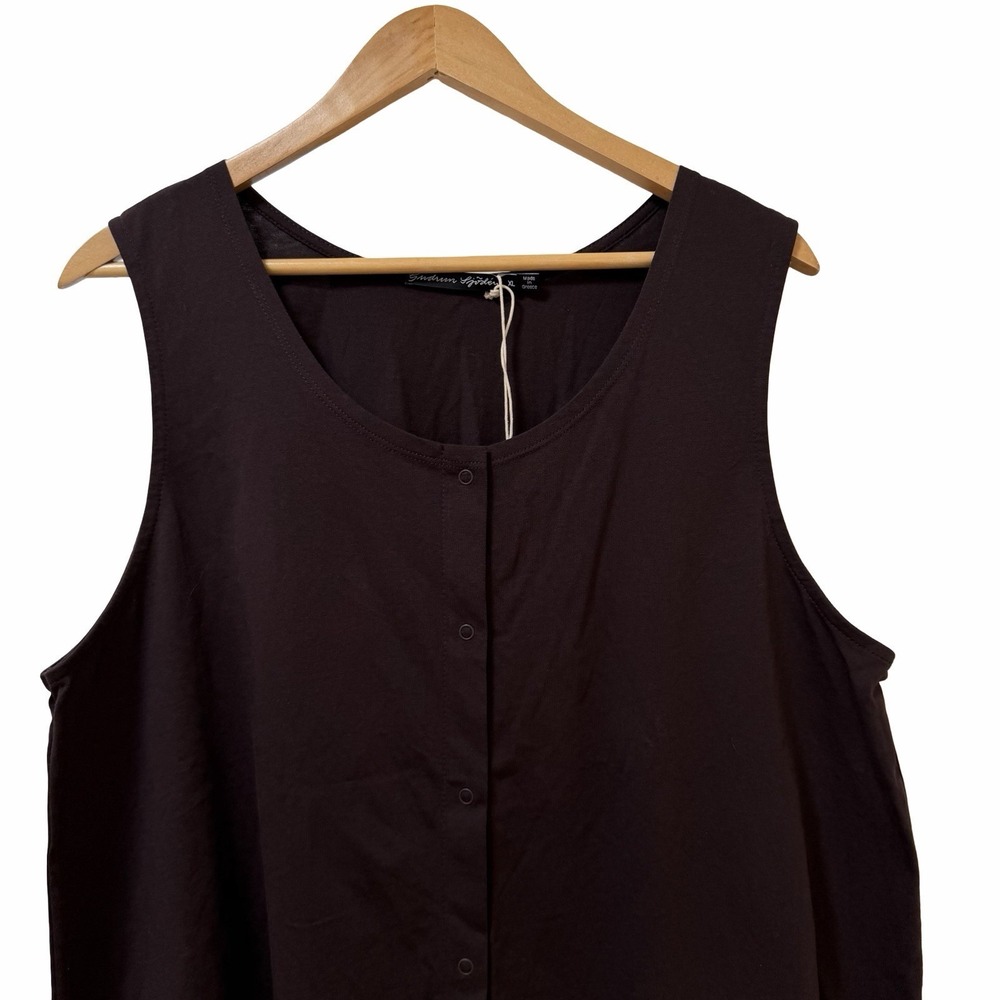 Gudrun Sjoden Womens Bip Jersey Button Up Tank Top Size XL Brown Lagom Lagenlook - Picture 3 of 6